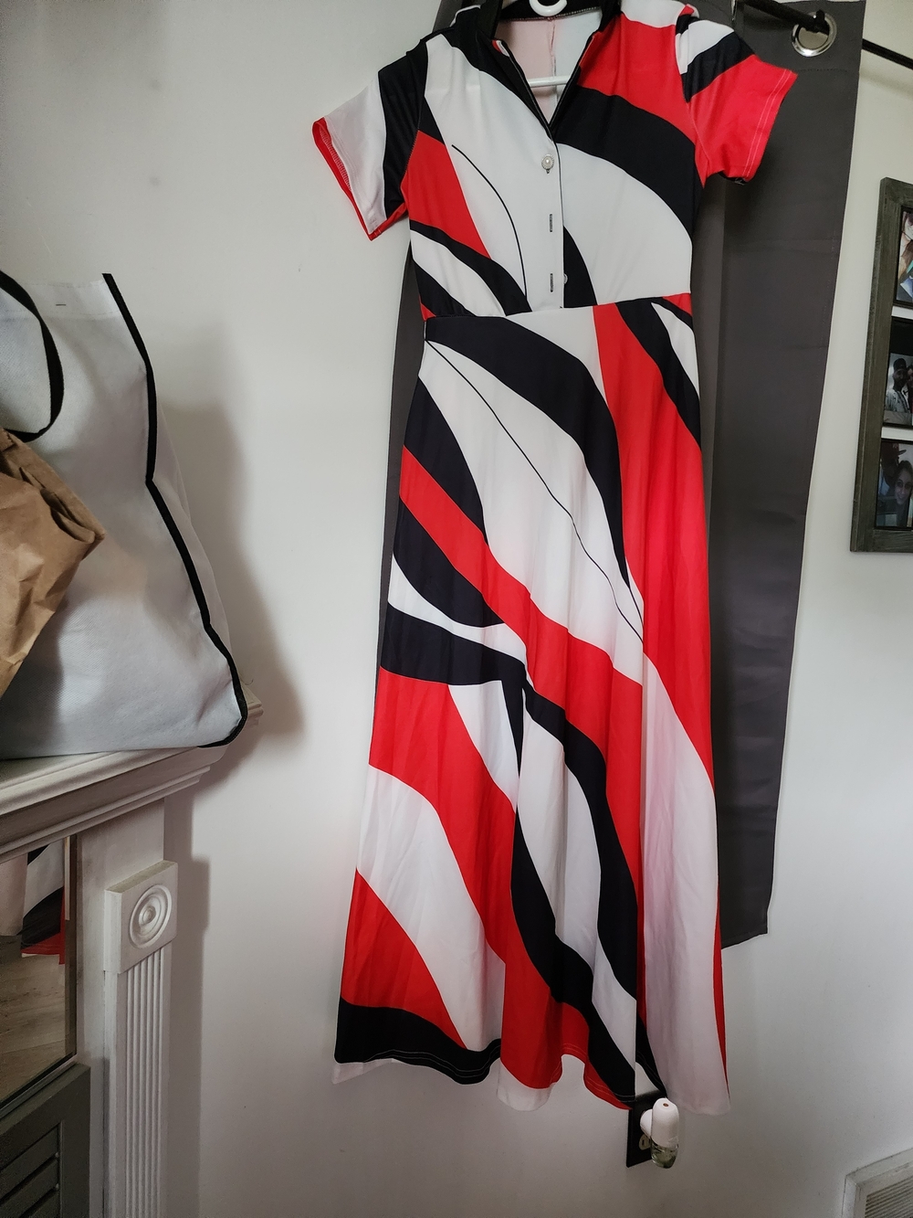 Women's Red, Black & White Abstract Maxi Dress